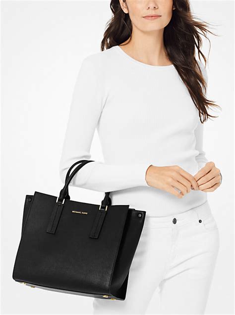 Alessa Large Pebbled Leather Satchel .